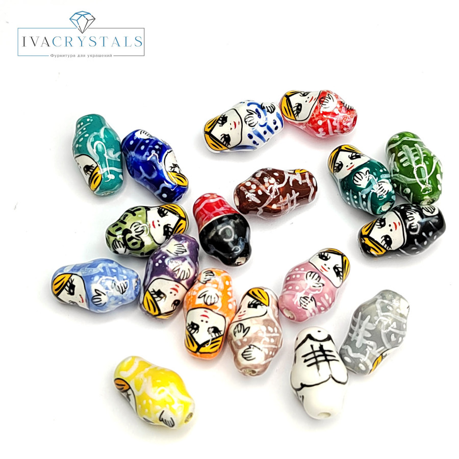 Керамическая бусина Матрёшка 21х13 мм, штука