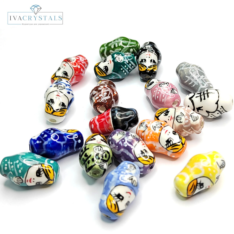 Керамическая бусина Матрёшка 21х13 мм, штука