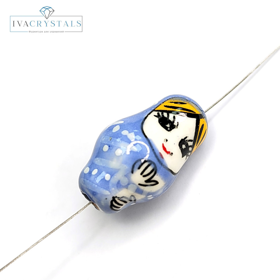 Керамическая бусина Матрёшка 21х13 мм, штука Голубая