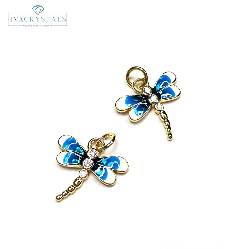 Подвеска Стрекоза с голубой эмалью 16х15 мм, штука