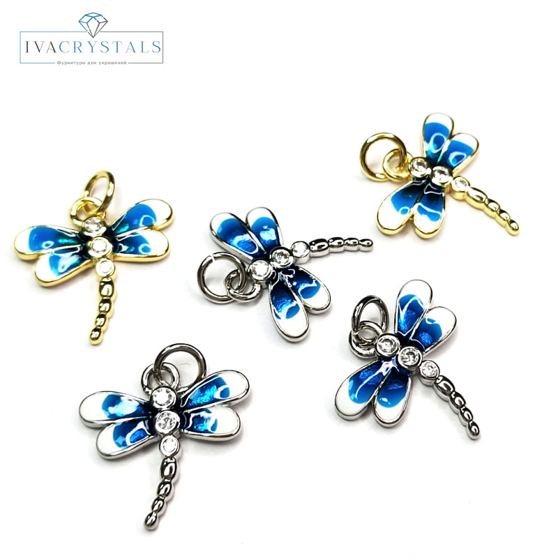 Подвеска Стрекоза с голубой эмалью 16х15 мм, штука