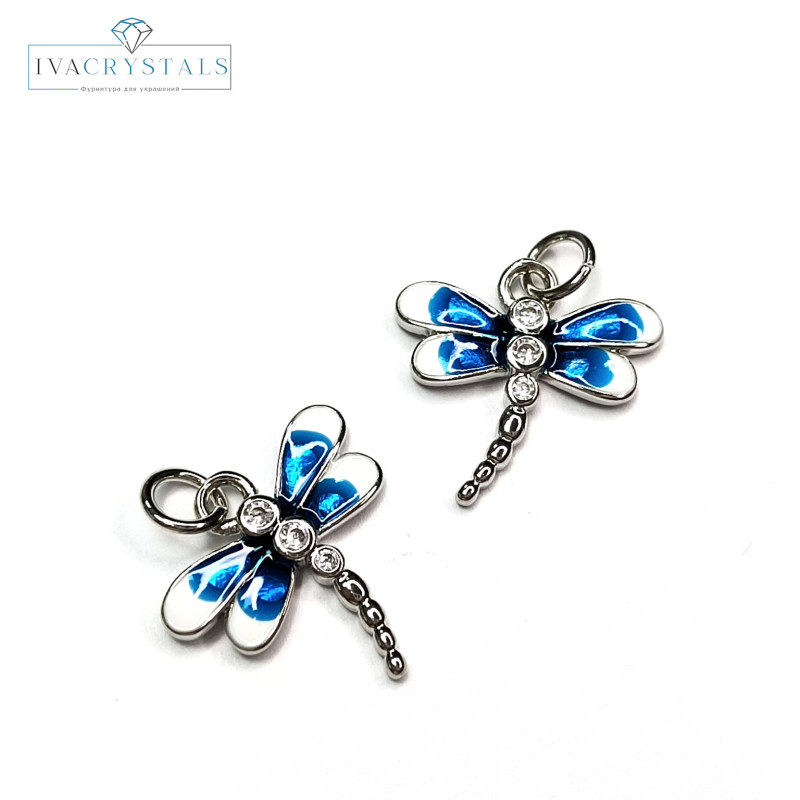 Подвеска Стрекоза с голубой эмалью 16х15 мм, штука покрытие Родий