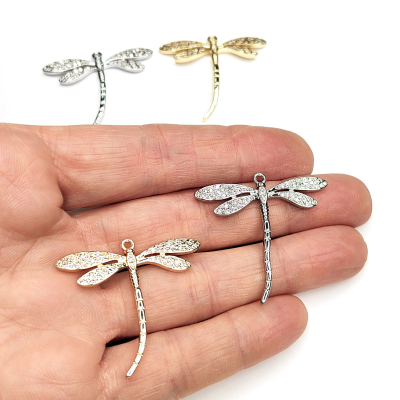 Подвеска Стрекоза 33х35 мм с фианитами, штука