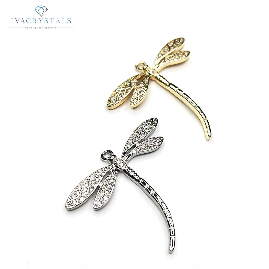 Подвеска Стрекоза 33х35 мм с фианитами, штука