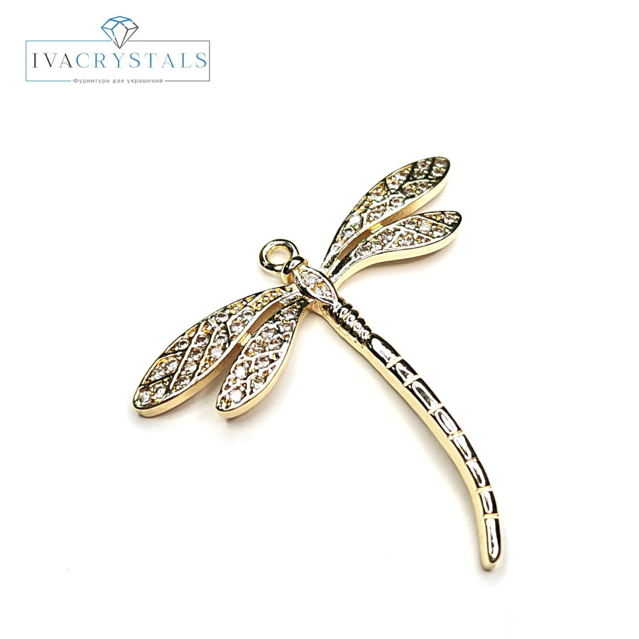 Подвеска Стрекоза 33х35 мм с фианитами, штука покрытие Позолота