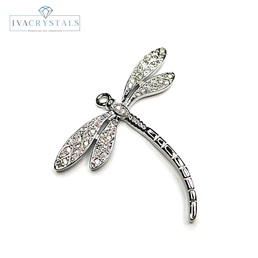 Подвеска Стрекоза 33х35 мм с фианитами, штука покрытие Родий