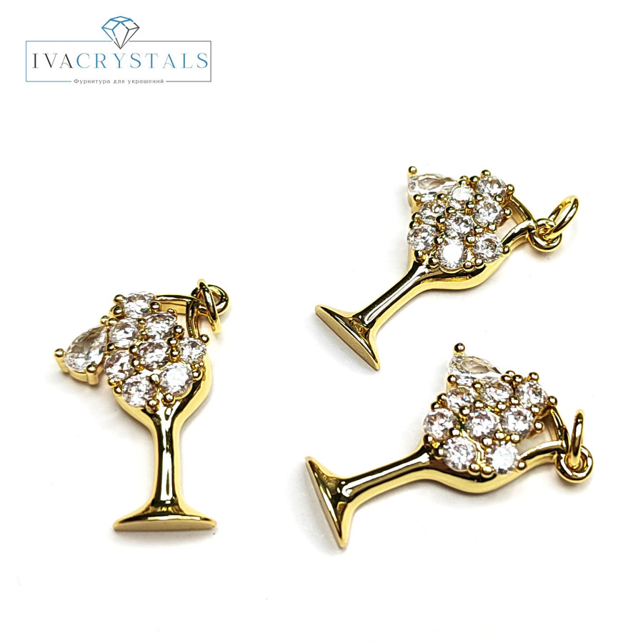 Подвеска Фужер 22х13 мм с фианитами в позолоченном покрытии, штука