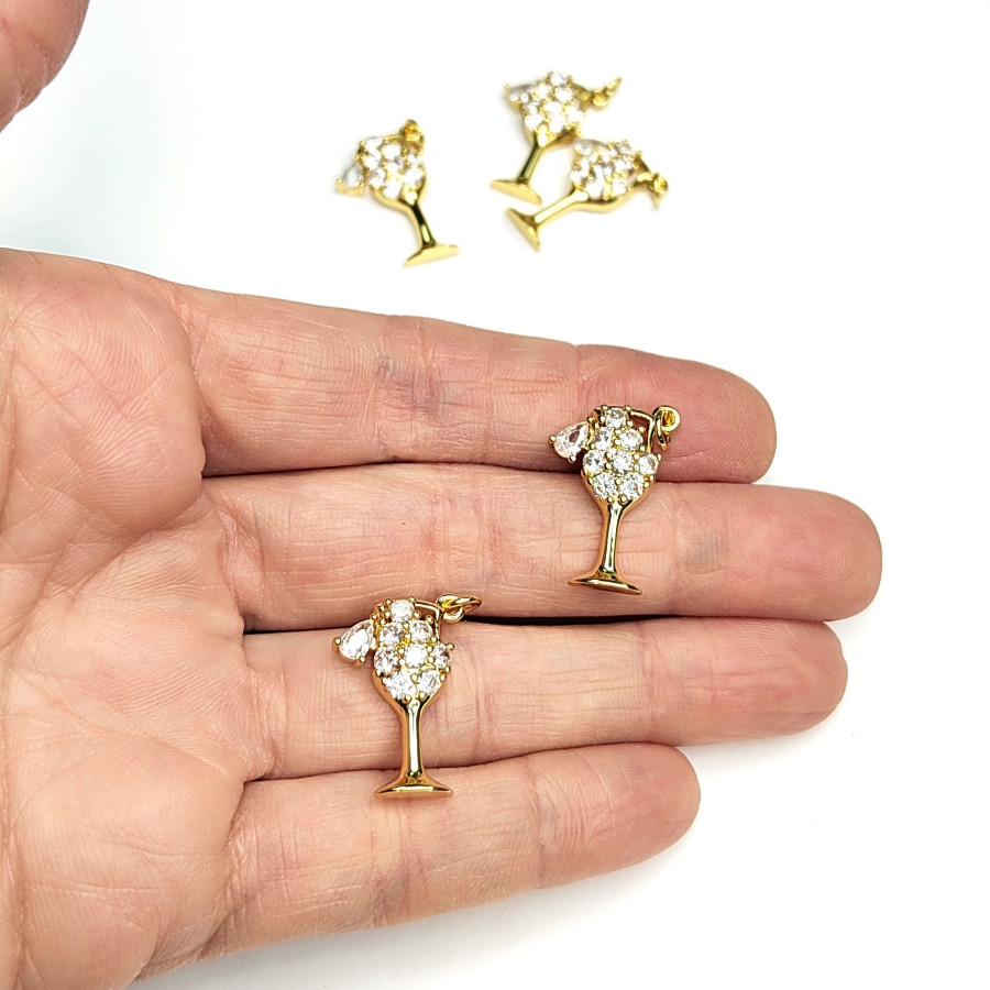 Подвеска Фужер 22х13 мм с фианитами в позолоченном покрытии, штука