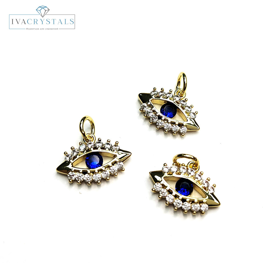Подвеска Глаз 14х10 мм с синим фианитом, штука