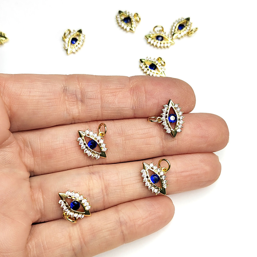 Подвеска Глаз 14х10 мм с синим фианитом, штука