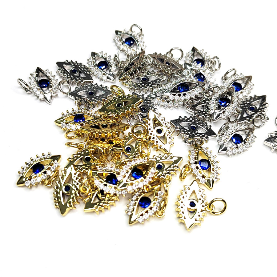 Подвеска Глаз 14х10 мм с синим фианитом, штука