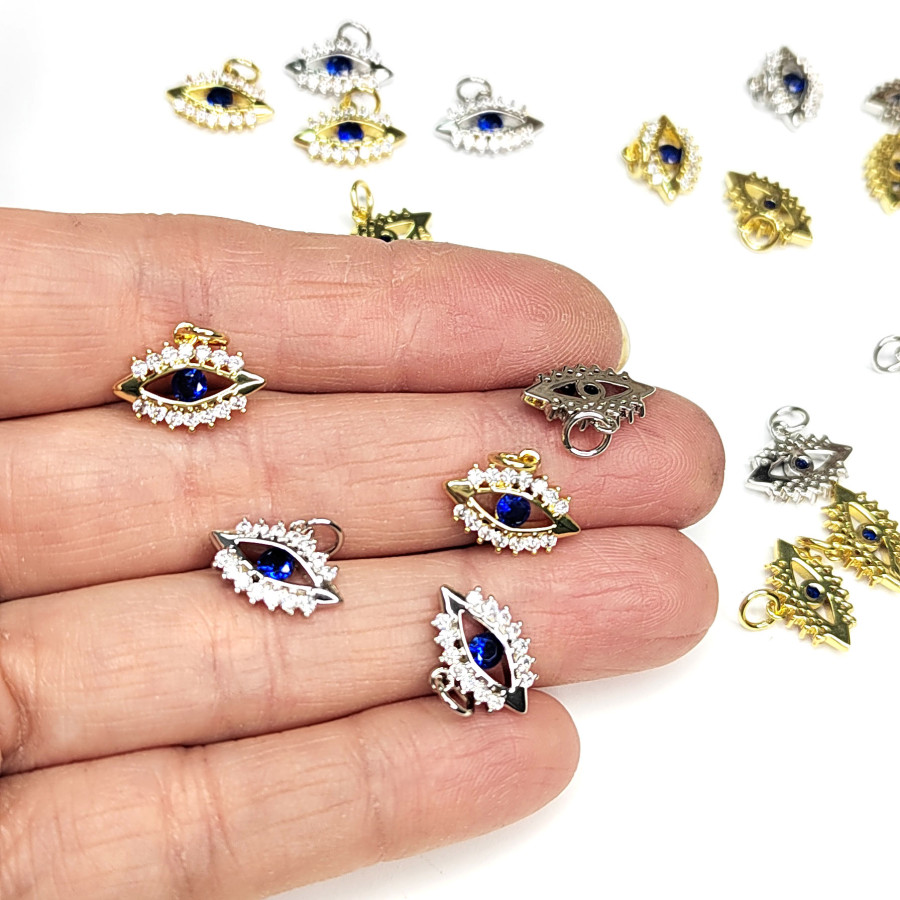 Подвеска Глаз 14х10 мм с синим фианитом, штука