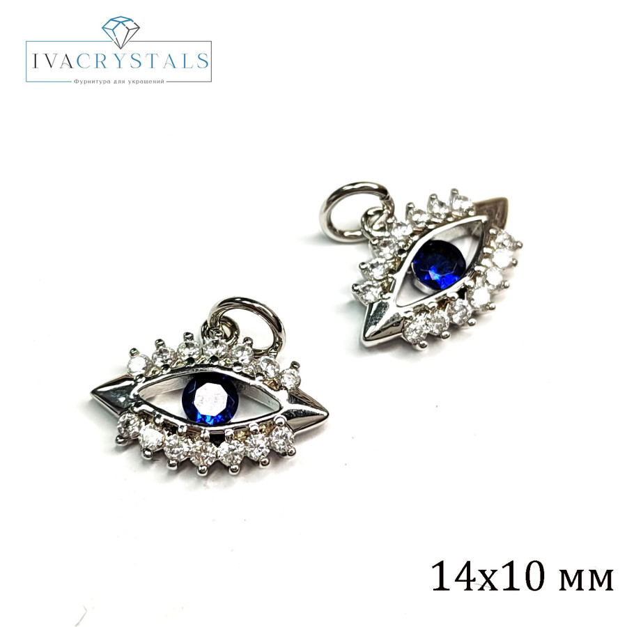 Подвеска Глаз 14х10 мм с синим фианитом, штука покрытие Родий