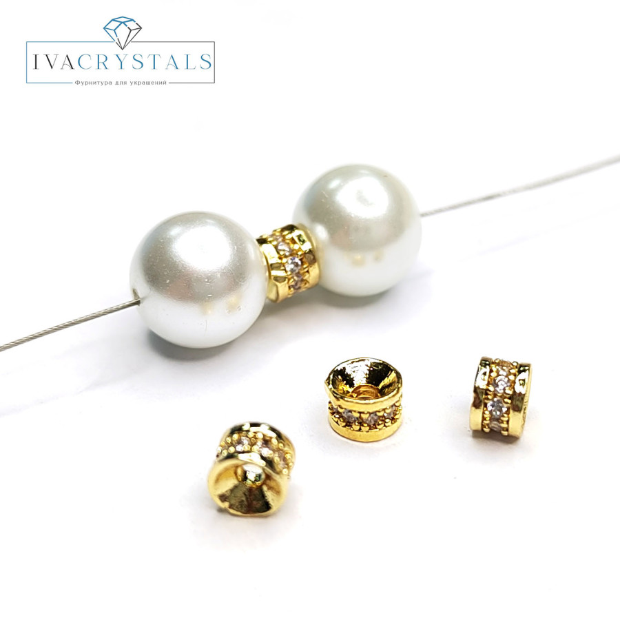 Разделительная рондель со стразами 4х3 мм, штука покрытие Позолота