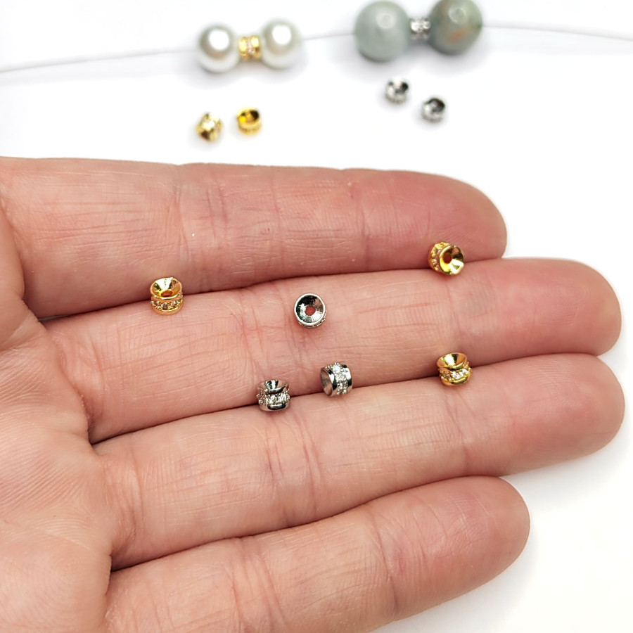 Разделительная рондель со стразами 4х3 мм, штука