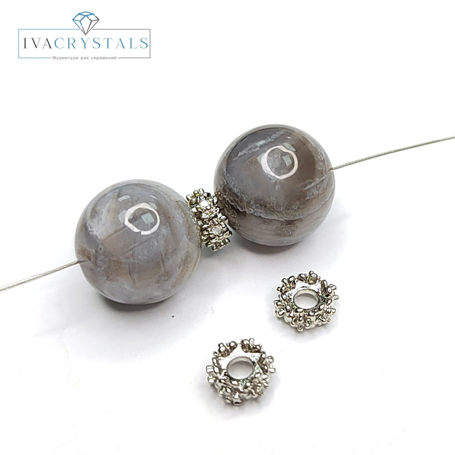 Разделительная рондель 6х3 мм ажурная, штука покрытие Родий