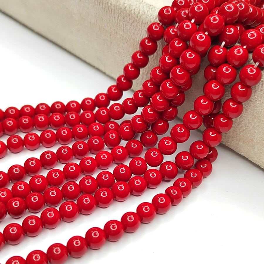 Майорка Стеклянный жемчуг цвет Красный, нить 40 см