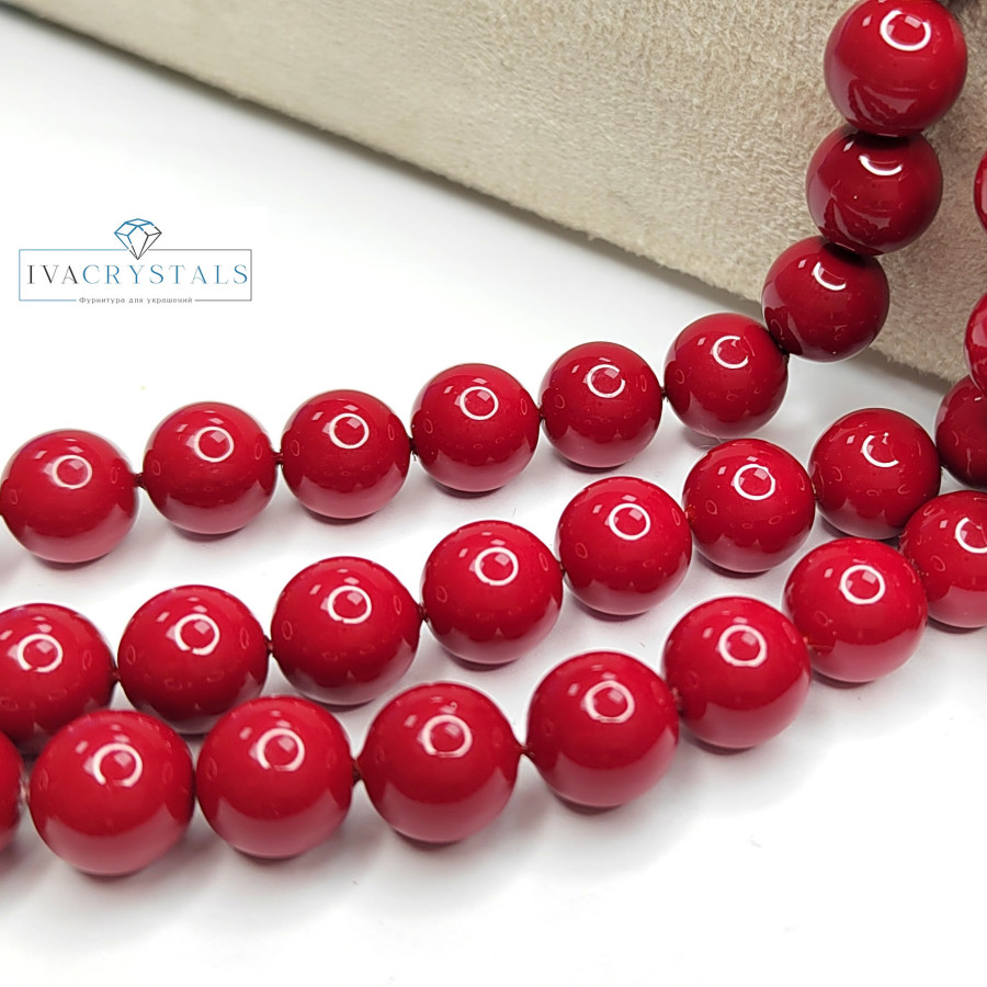 Майорка Стеклянный жемчуг цвет Красный, нить 40 см