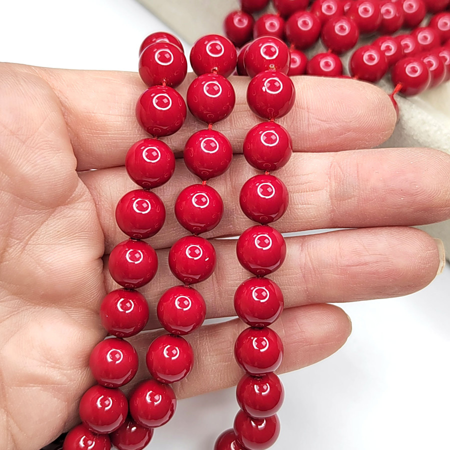 Майорка Стеклянный жемчуг цвет Красный, нить 40 см