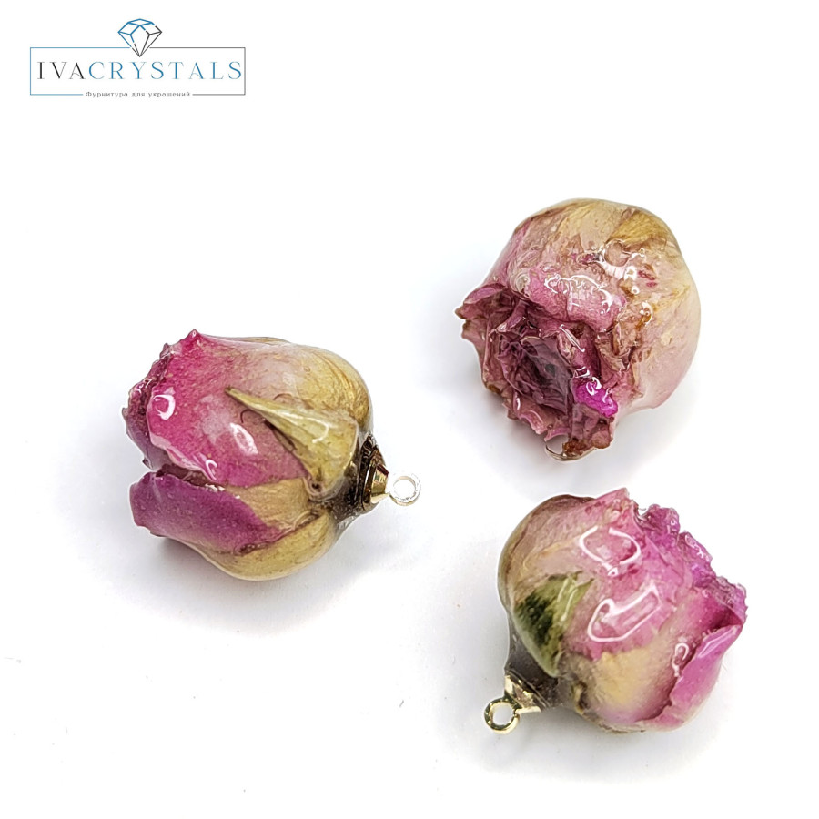 Подвеска Розочка 20 мм натуральная в смоле, штука Сиреневая