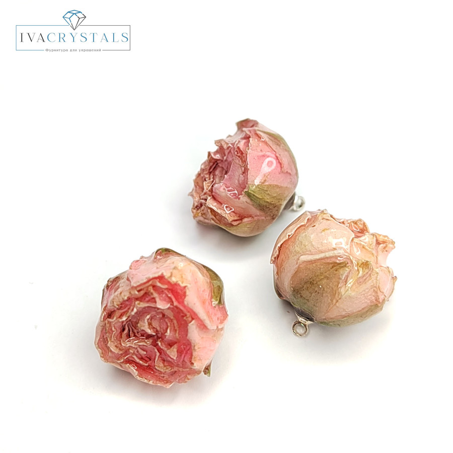 Подвеска Розочка 20 мм натуральная в смоле, штука Розовая