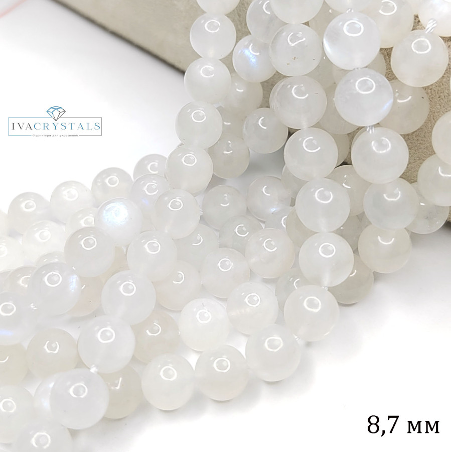 8,7 мм Лунный камень натуральный, нить 39 см