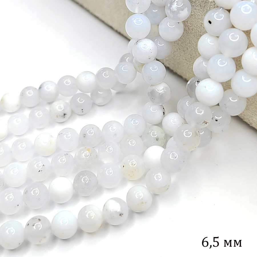 Голубой агат (сапфирин) 6,5 мм, натуральный камень, нить 38-39 см