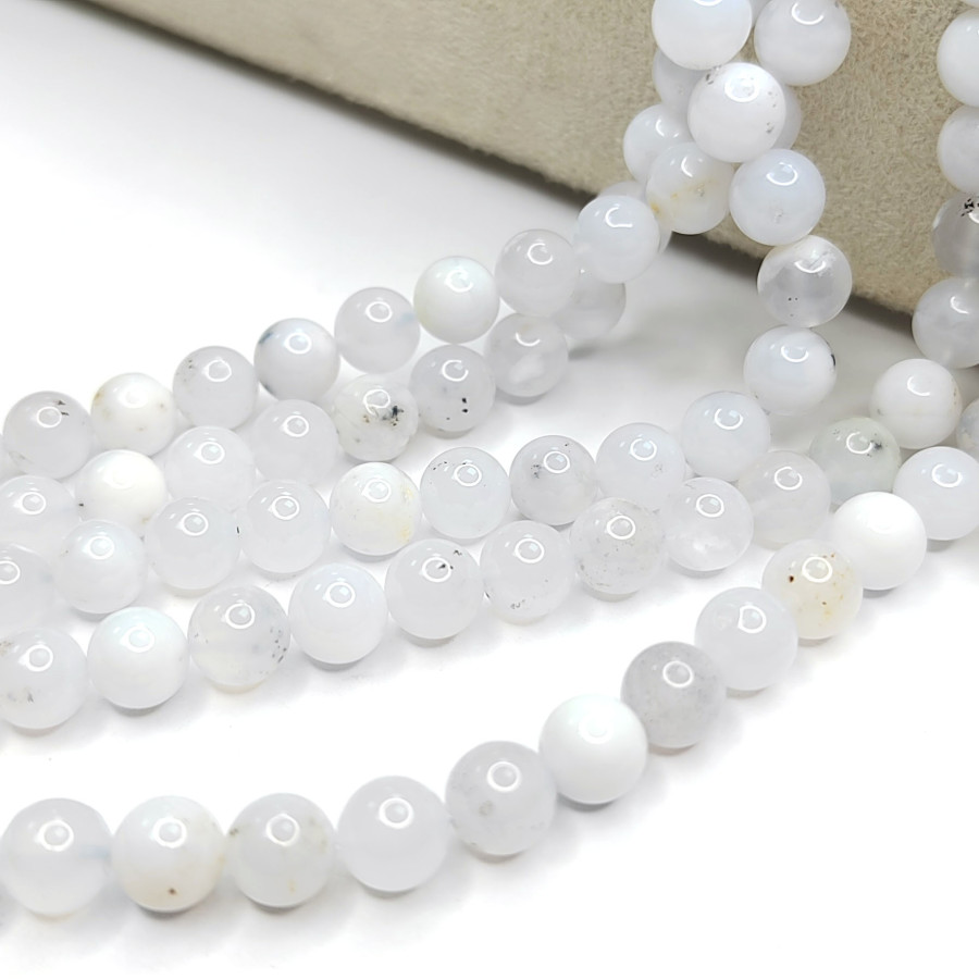 Голубой агат (сапфирин) 6,5 мм, натуральный камень, нить 38-39 см