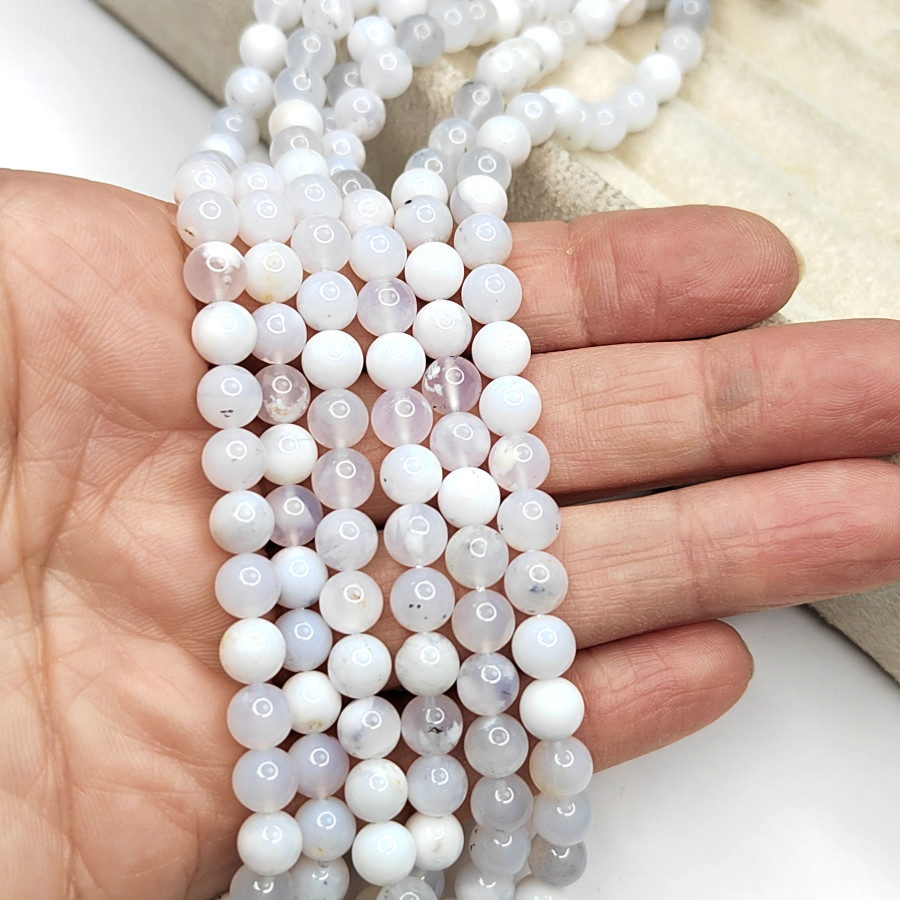 Голубой агат (сапфирин) 6,5 мм, натуральный камень, нить 38-39 см