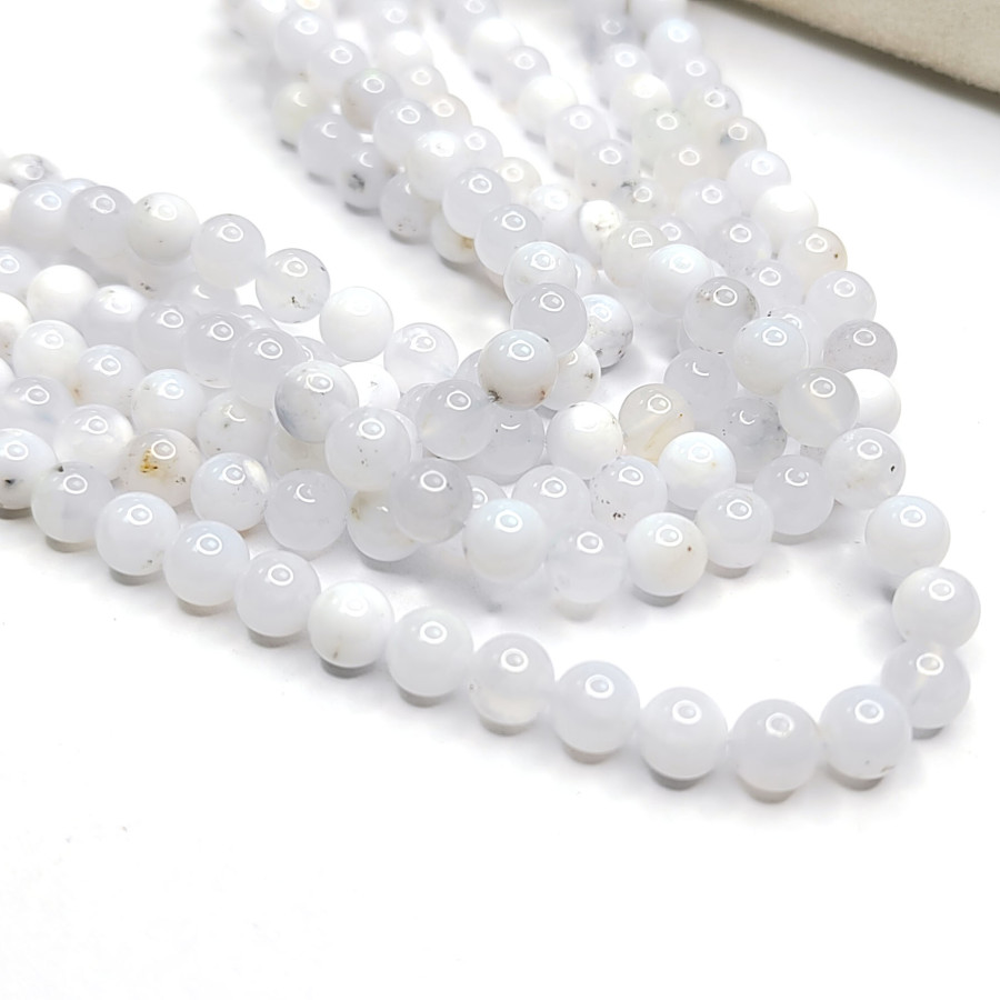 Голубой агат (сапфирин) 6,5 мм, натуральный камень, нить 38-39 см