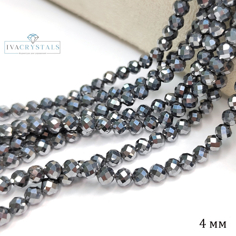 Терагерц камень 4 мм, Огранка, НИТЬ 39 см