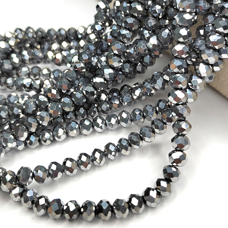 Рондели серебристые, стекло с гальваническим покрытием. Огранка, нить 38-40 см