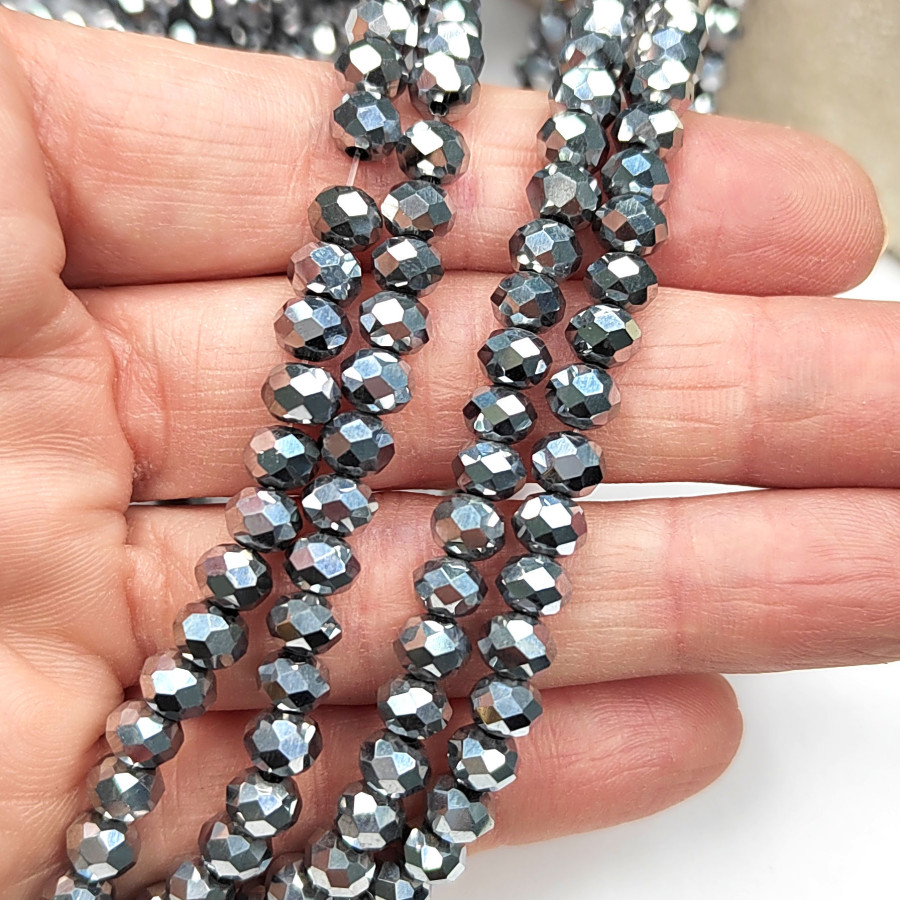 Рондели серебристые, стекло с гальваническим покрытием. Огранка, нить 38-40 см