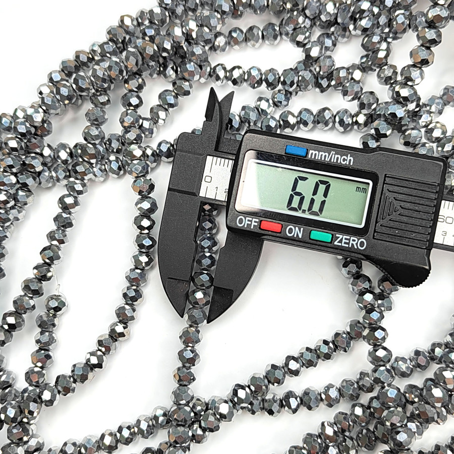 Рондели серебристые, стекло с гальваническим покрытием. Огранка, нить 38-40 см