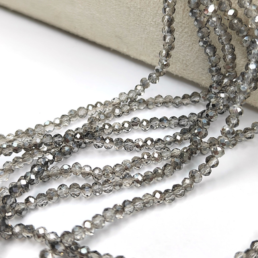 3х2,5 мм Рондели серые / серебристые стекло, НИТЬ 38-39 см