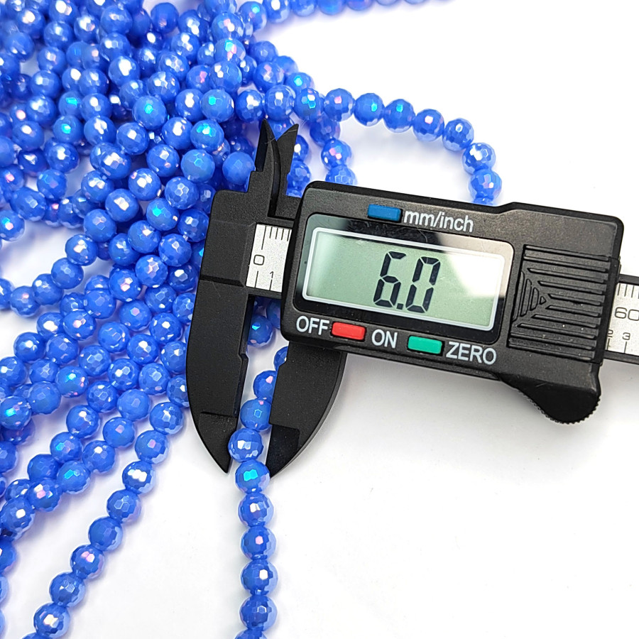 Стеклянные бусины 6 мм с гальваническим покрытием в огранке, нить 40 см