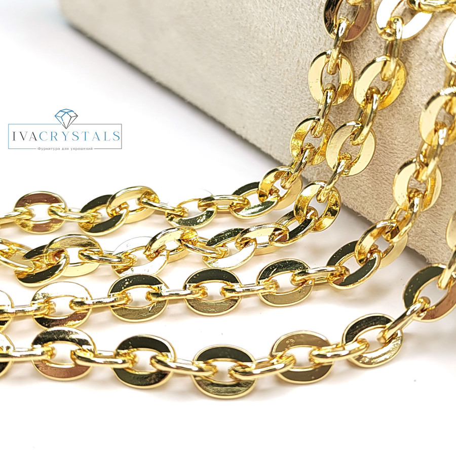 Цепь якорное плетение 8х7 мм, 20 см покрытие Позолота