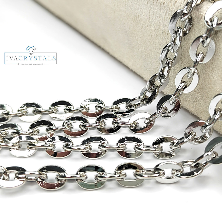 Цепь якорное плетение 8х7 мм, 20 см покрытие Родий