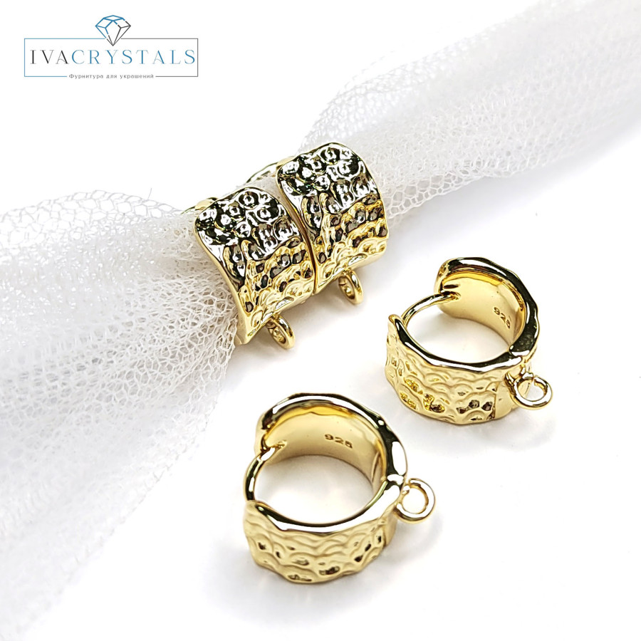 Швензы широкие 12х8 мм "Мятый металл", пара покрытие Позолота