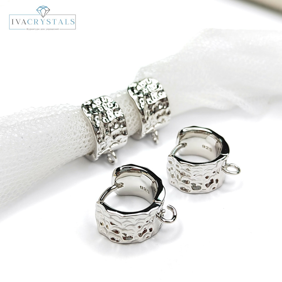 Швензы широкие 12х8 мм "Мятый металл", пара покрытие Родий