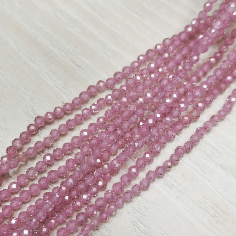 Циркон огранка 3 мм Розовый, НИТЬ 38 см копия №1765464605