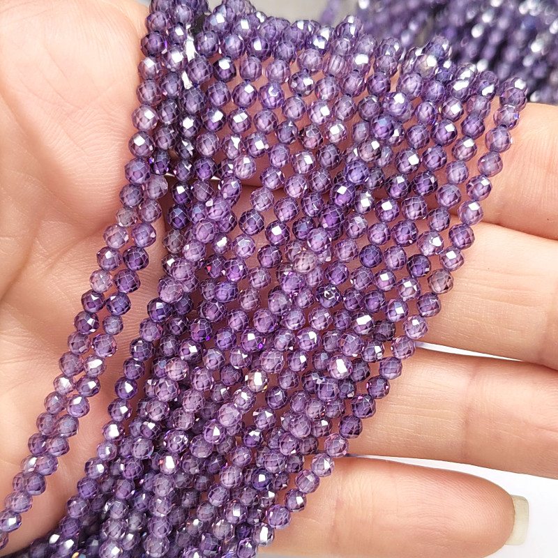 Циркон огранка 3 мм Фиолетовый, НИТЬ 38 см