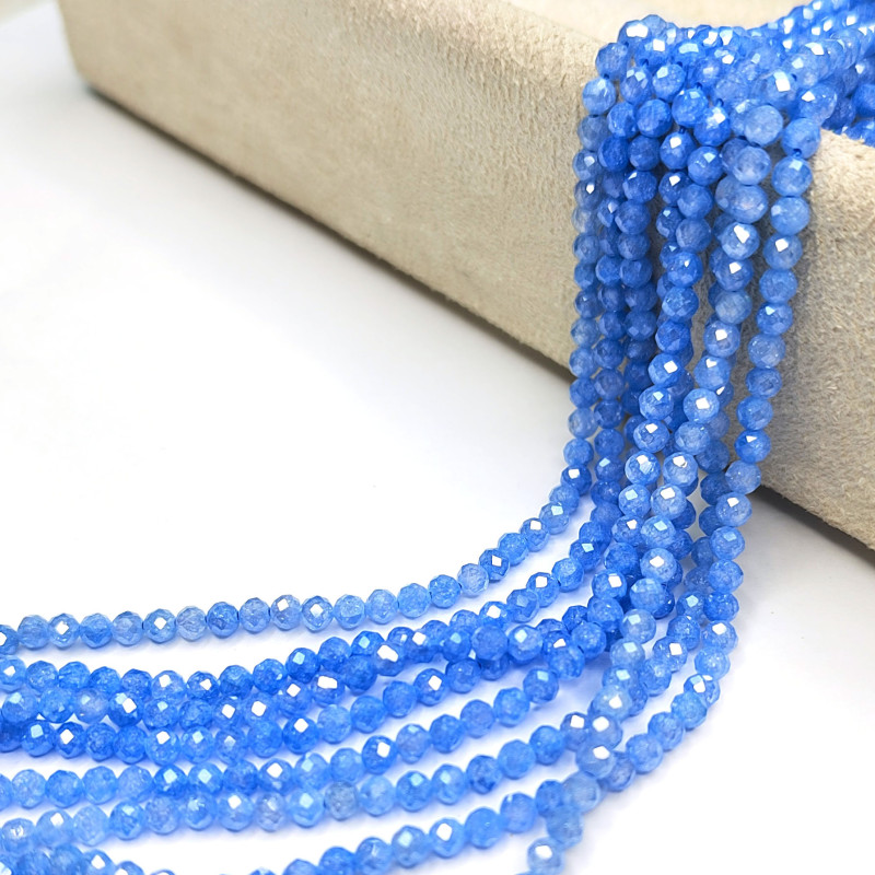 Цирконы огранка 3 мм Голубой насыщенный, НИТЬ 38 см