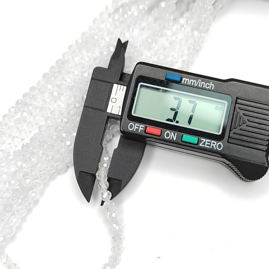 Цирконы огранка 3,7 мм цвет Прозрачный (белый), НИТЬ 36-37 см