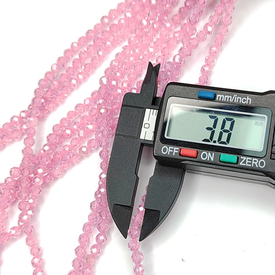 Цирконы огранка 3,8 мм цвет Розовый, НИТЬ 36-37 см