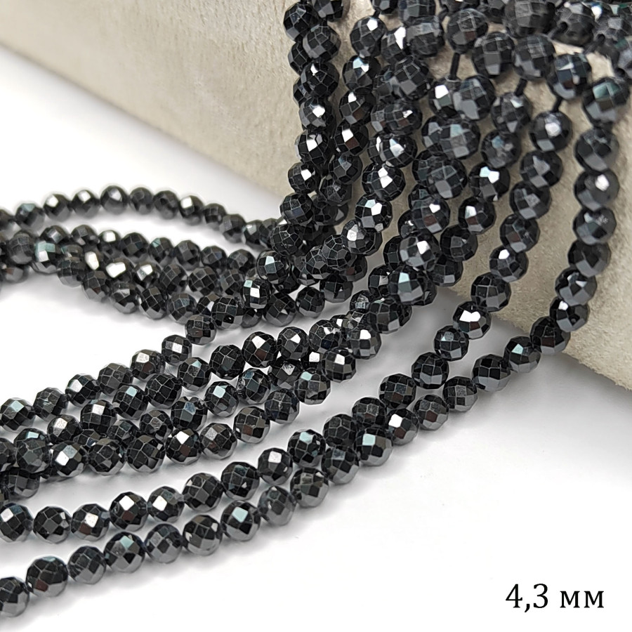 Цирконы огранка 4,3 мм цвет Чёрный, НИТЬ 36-37 см