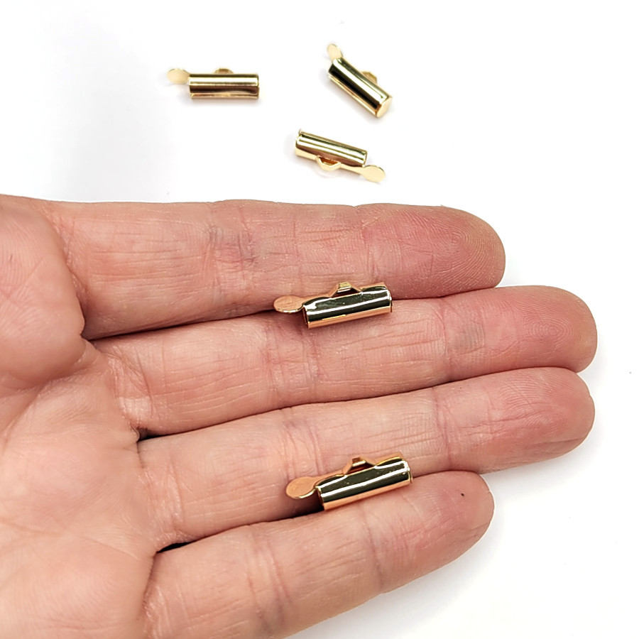 Концевик Трубочка 13х4 мм с клапаном для стразовой ленты, бисера, цепей, штука