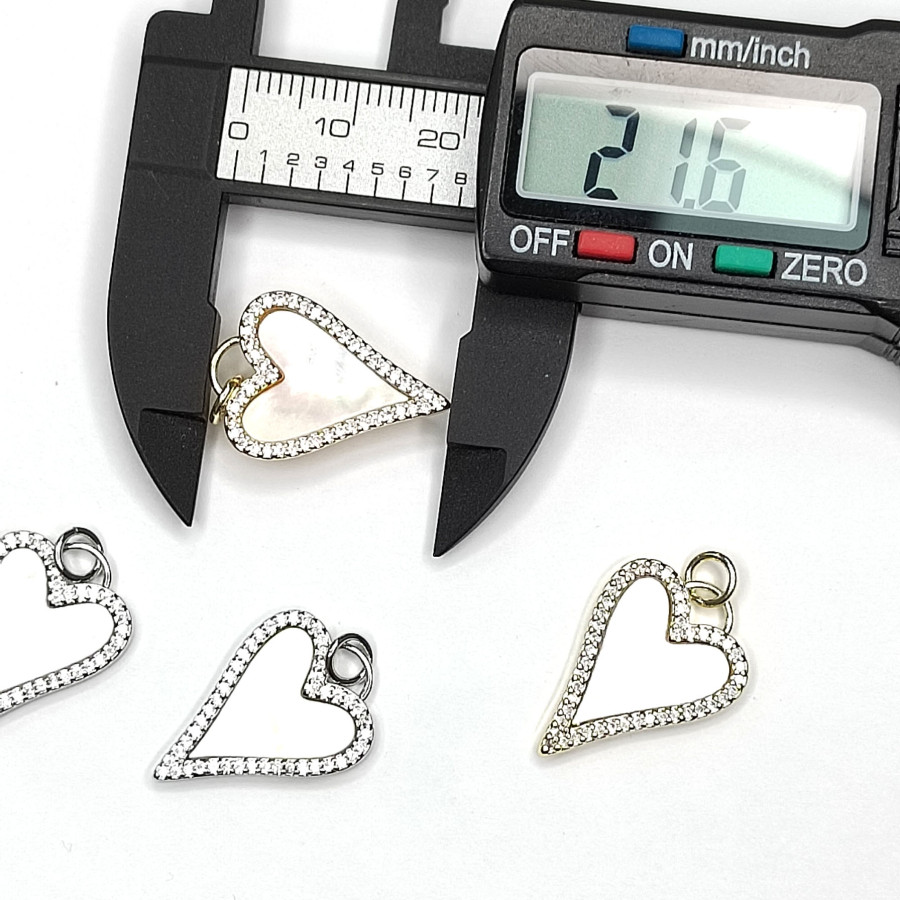 Подвеска Сердце 21х15 мм с перламутром и фианитами, штука