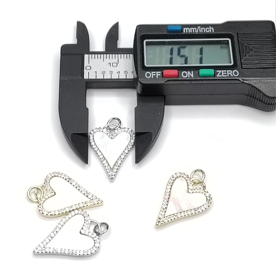 Подвеска Сердце 21х15 мм с перламутром и фианитами, штука