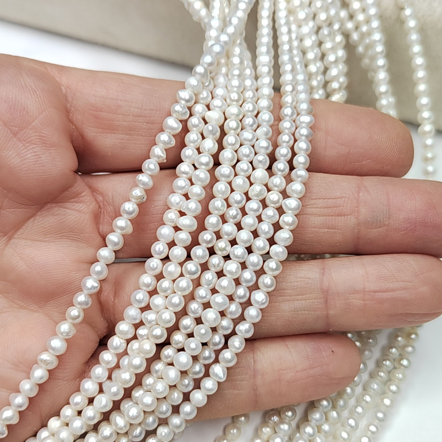 Жемчуг натуральный 3,4х3 мм округлой формы, культивированный, нить 35 см копия №1765479319